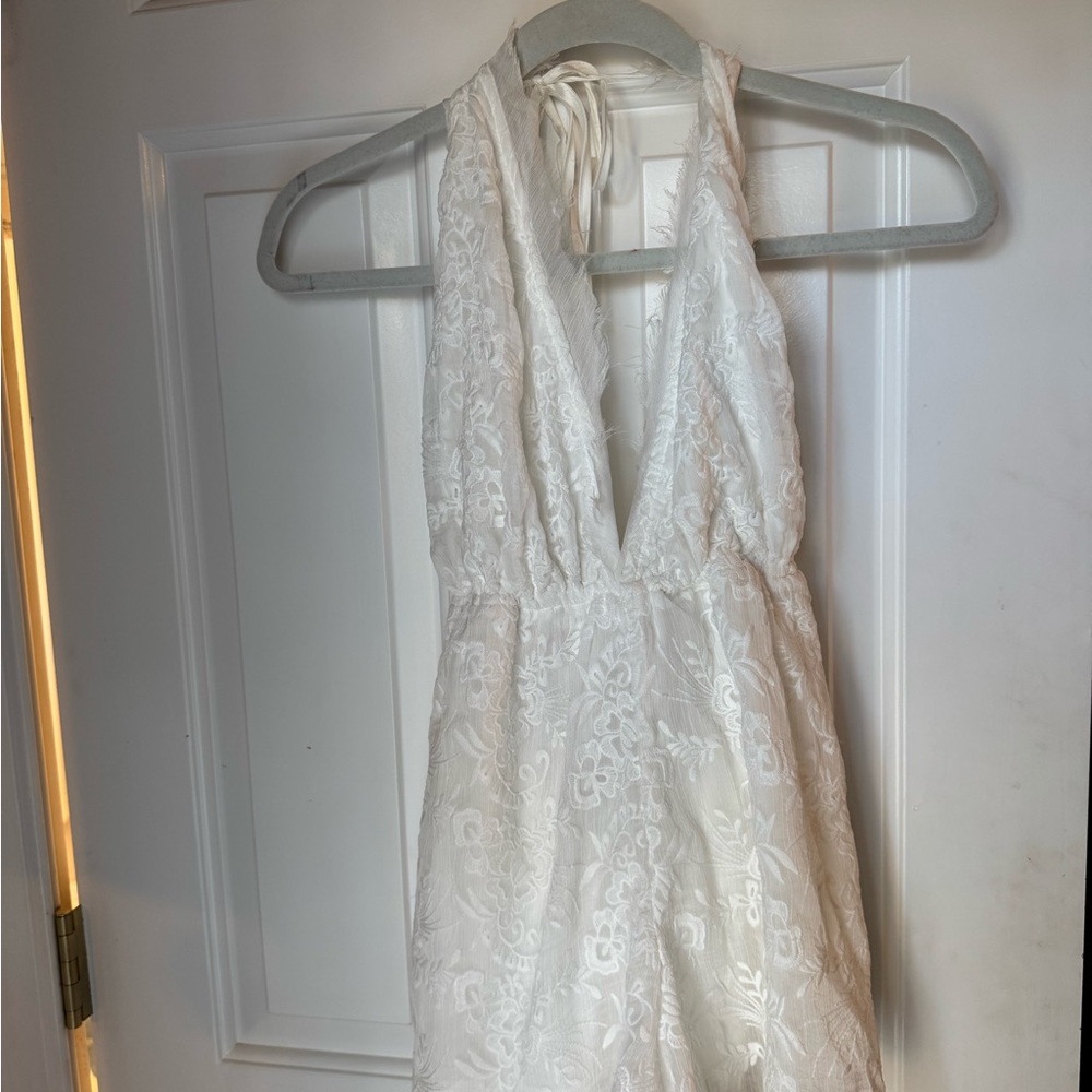 Kendall & Kylie White Lace Halter Jumpsuit